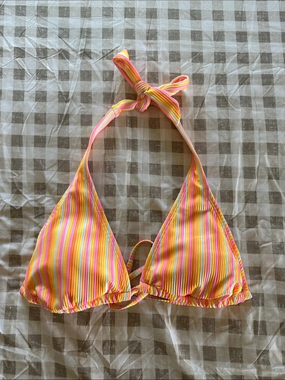 wild fable Yellow Pink Orange Striped Triangle Bikini Top